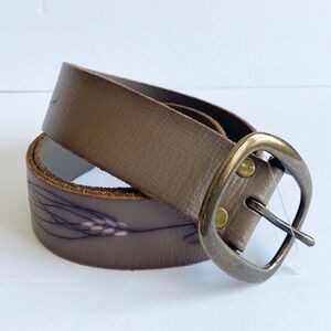 GAP Genuine Leather Belt Chocolate Brown Pink Floral Brass Women’s Small NWOT